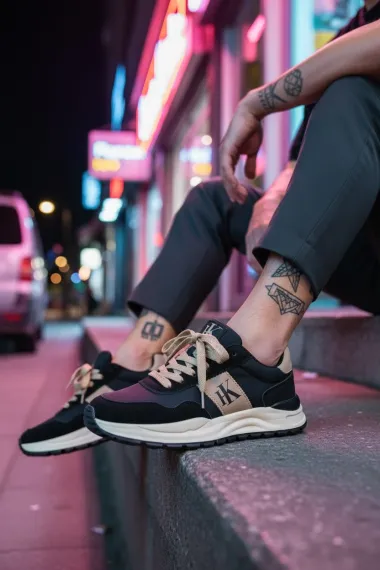 Adidasi barbati casual, negru cu alb A2571